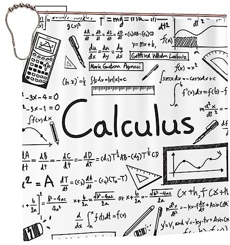 Rideau de douche géométrique mathématique Geek Calculus 183 x 183 cm, rideau de douche imperméable lavable avec 12 crochets, décoration de salle de bain moderne