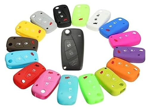 TEKLIGHT Cover Guscio Chiave Silicone per Fiat 500 Panda Grande Punto Bravo Doblò 3 Tasti Lancia Musa delta Ypsilon Portachiavi Custodia Soft Protezione Telecomando Auto (GIALLO)
