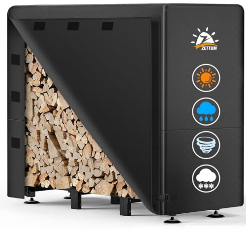 Zettum Housse de protection pour étagère à bois de chauffage – Bâche de protection Exterieur en bois 600D imperméable – rangement pour bûches de bois de chauffage(121 L x 61 W x 124 H cm)