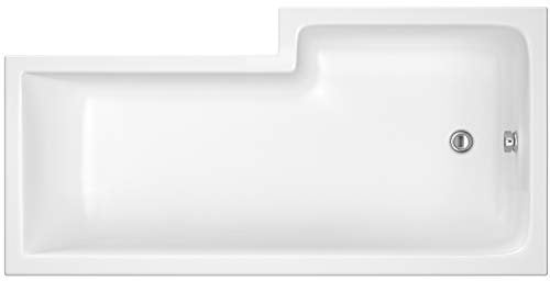 Balterley 1700 x 850mm L Shape Shower Bath, Single Ended Gloss White Soaking Shower Bath, Acrylic Baths for Bathrooms, Left Hand Square with Wider End, Adjustable Leg Set, Soaking Bathtub (White)