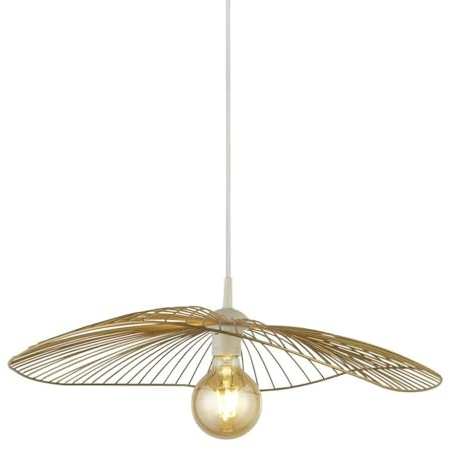 Licht-Erlebnisse Pendelleuchte Metall 71 x 53 cm H: max. 1,2 m verstellbar Retro Draht Schirm in Gold Hängelampe Wohnzimmer Hängeleuchte Esszimmer