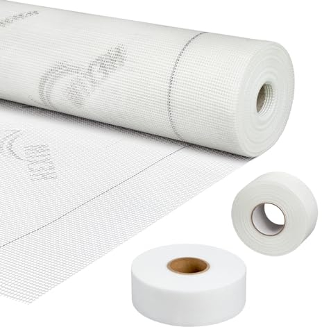 HEXIM Trockenbau, 50m Armierungsgewebe 160g/m², selbstklebendes Gewebeband 50mm, Fugendeckstreifen 50mm - Verfugen von Gipskarton (Fugendeckstreifen 50mm x 50m - 1 Rolle)