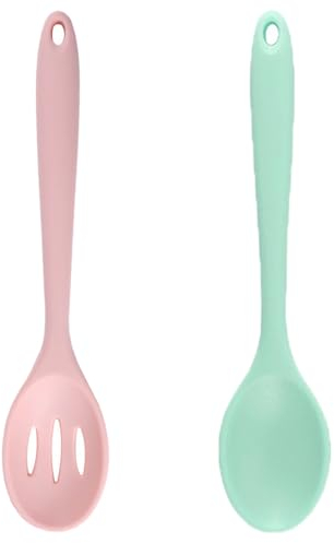 2 Pcs Silicone Cooking Spoon Slotted Small Spoons Set Nonstick Kitchen Spoon Heat-Resistant Food Grade Cooking Spoon Mixing Spoons for Kitchen Cooking Baking Stirring
