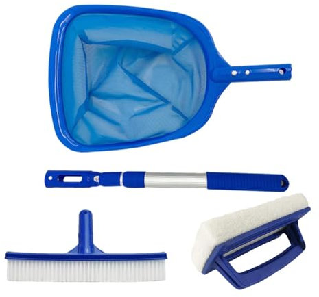 Kit de nettoyage de piscine hors-sol - 4 appareils de nettoyage de piscine - Brosse de piscine - Barre - Filet de skimmer - Accessoires de nettoyage de piscine