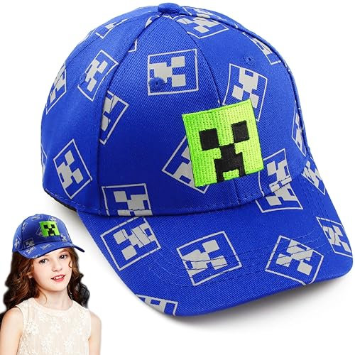Cartoon Design Baseballmütze,Verstellbare Baseballmütze Sonnenmütze,Miner Outdoor Sports Casual Baseballmütze,Creeper Baseball Cap Kinder，Schwarz Und Pixelig Grün Grid Sonnenhut Basecap Kappe (LAN)