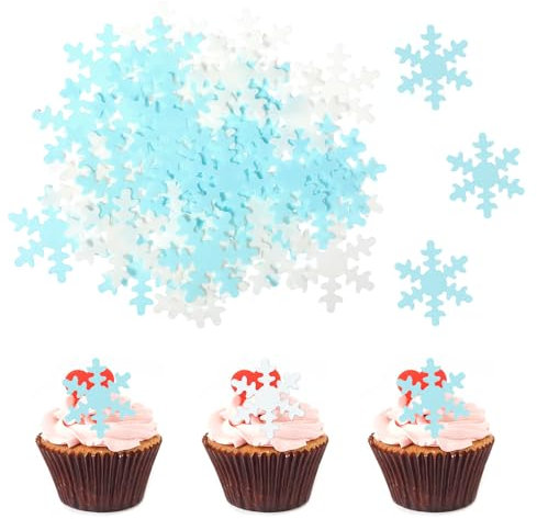 50 Pcs Edible Frozen Cake Toppers Blue&White Edible Snowflakes Cupcake Toppers Snowflakes Cake Decorations Wafer Paper Snowflake Cake Sprinkles for Christmas Winter Holiday Frozen Theme Party Supplies