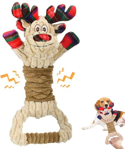 CHAWONER Christmas Interactive Pull Toy for Small, Medium, Large Dogs - Stretchable Tug of War With Pull Ring, Squeaky Toy for Boredom, Tough Dog Birthday Gift