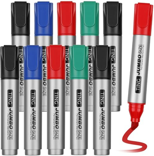 Fuutreo 10 Pack Jumbo Permanent Markers Bulk Large Chisel Tip Permanent Markers Quick Drying Waterproof Big Huge Poster Pens for Office, Logistics Company and More(Multicolor)