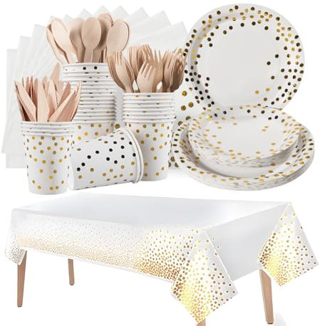 vaisselle de fête d'anniversaire 176 pièces Blanc- Assiettes en carton - Vaisselle de fête d'anniversaire - Assiettes en carton - Assiettes, gobelets, napkins - 100%