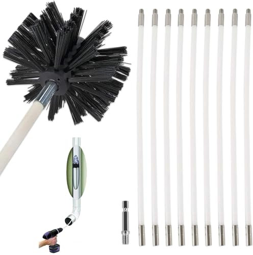 UQTUKO Kit Ramonage Poêle Pellet, Kit de Ramonage Kit Brosse de Cheminée avec 9 Tiges en Nylon Souple 1 Brosse de Nettoyage de Cheminée pour Poêle à Pellet, Cheminée évent de Sécheuse