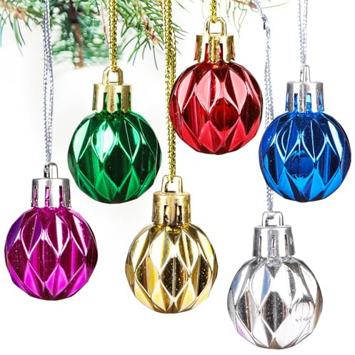 BETESSIN 24 Piezas Colgante Bolas de Navidad, 3x3,5cm Adorno Pequeño Colgante de Árbol de Navidad, Decoración Bolas Navideñas de Ventanas Corona Navidad Hogar Oficina Restaurante Fiesta de Navidad