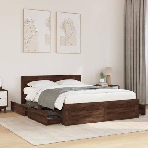 Willood Bettgestell mit Kopfteil Doppelbett lattenrost Bettrahmen Holzwerkstoff Braun Eichen-Optik 120x200 cm