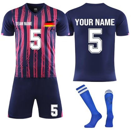 Deutschland Fußball Trikot mit Namen Nummer Logo Jungen, Personalisierte Fussball Trikot Set, Fußball Trikots Kinder Erwachsene,Outdoor Sportshirt Shorts und Socken Anzug
