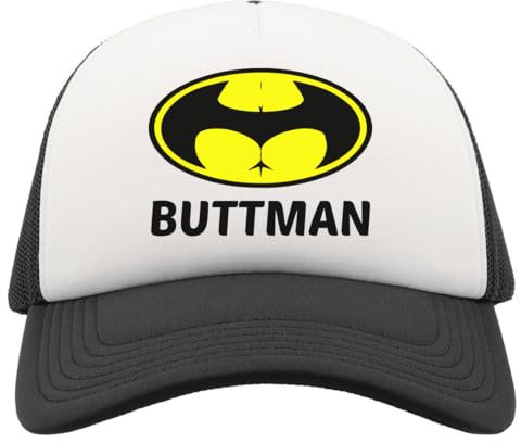 Atspauda Buttman Funny Half Mesh Trucker Cap Baseball Hat Snapback Schwarz, Schwarz , Einheitsgröße