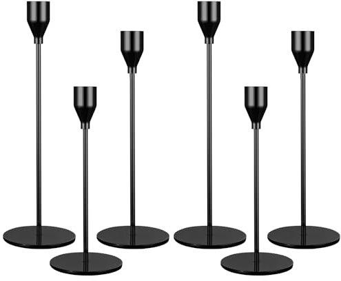 Set of 6 Black Candlestick Holders for Taper Candles,Black Candle Holder Fits 3/4 inch Thick Taper Candles,Tall Candlestick Holders for Wedding, Party Tabletop Decor, Home Decor, Candlelight Dinner