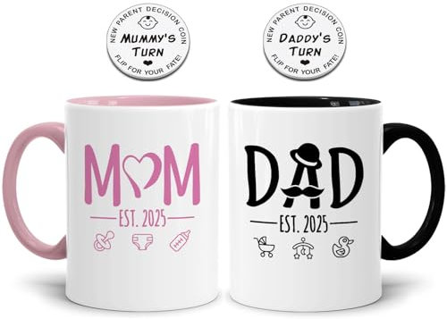 LOZACHE New Mum Dad Coffee Mugs Set with Decision Coin, Pregnancy Gifts for Expecting Mummy and Daddy to Be, Frist Time New Mummy Daddy Gifts for Parents Mothers Day Birthday Couples Presents (2025)