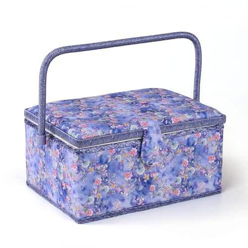 NOTIONSLAND Nähkörbe für Zuhause, Groß Nähbox zur Aufbewahrung und Organisation, Nähkorb mit Zubehör, Geschenk für Weihnachten, Erntedank, Muttertag (violett-blau)