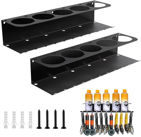 beibijio Pack of 2 Spray Can Holders for Workshop, 3 Inch Carbon Steel Spray Can Holder, Wall Shelf with 5 Holes, Versatile Can Holder for Spray Bottles, Organiser for Power Tools