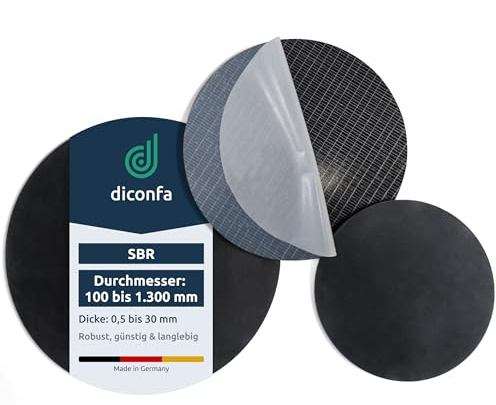 diconfa RUNDE Gummimatte SELBSTKLEBEND - Durchmesser: 0,1m bis 1,3m - STÄRKE: 0,5 bis 30mm - Auswahl: Ø 270mm (27cm), 4mm dick - Gummi-Schutzmatte SBR kreisrund Unterlage Auflage Abdeckung