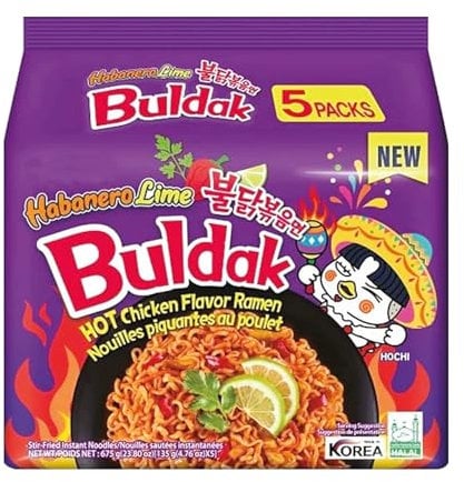 Bulldak Habanero Lime Hot Chicken Ramen - 135g (Pack of 5) | Fiery Korean Noodles with a Zesty Twist | Extreme Spiciness | Quick & Easy Meal | Authentic Korean