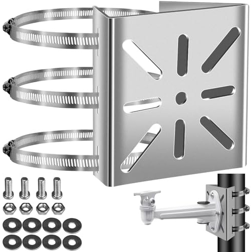 Support en Acier Inoxydable pour Caméras de Surveillance, Vertical Caméra Universel Montage sur Poteau Vertical Vis et 3 Brides Réglables，Support d’Angle pour Caméras CCTV, Panneaux Solaires (1PC)