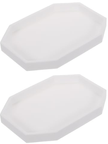 sourcing map 2Pcs Bathroom Vanity Tray, 7.9 x 6 Octagon Silicone Soap Dispenser Trays, Shatterproof Kitchen Sink Organizer for Soaps Keys Candle Trinket, White