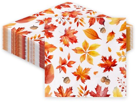 Glamifyr 40 Stück Servietten Herbst,Herbst Servietten,Servietten Herbstmotiv,Ideal für alle Arten von Herbst Party Dekorationen,Halloween Partys,Erntedankfeste,und Herbstversammlungen(33 * 33cm)