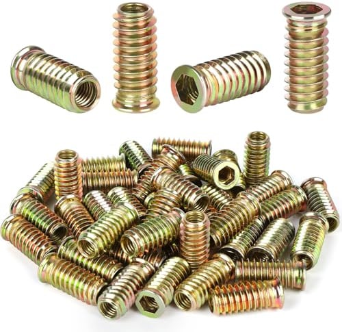 Insert Fileté Bois M8 X 30mm, 40 Pièces Insert Bois M8, Inserts D'écrou Hexagonaux Galvanisés, Écrous à Visser pour Acier Pin Contreplaqué Panneaux Composites