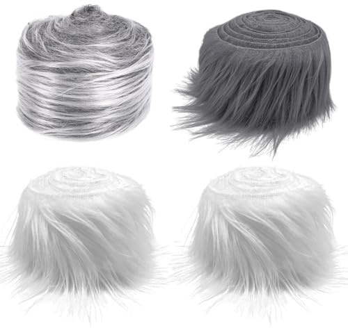 Zyiphor 4 Stück Kunstfell Zum Basteln Fell Stoff Kunstfell Basteln 5x150cm Furry Faux Precut Strips Bastel Fell Kunstpelz Fellstoff Band für Santa Hair Dwarf DIY Dekoration