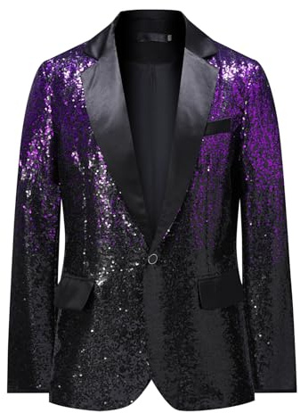 YFFUSHI Blazer Uomo con Paillettes Sfumate 1 Bottone Risvolto a Spacco Lucido per Banchetto Cerimonia | Materiale con paillettes sfumate, fodera in poliestere, nessuna divisione, banchetto e abbigliamento da festa