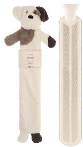 Hot Water Bottle Long with Cover 2 Litre - Fluffy Faux Fur Fleece Cover Durable Winter Warm - Natural Rubber- Pain Relief Therapy Waist & Neck Hot Water Bottle Adults and Kids (Puppy)