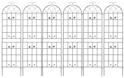 Rankgitter Metall 6er Set HxB 180 x 50 cm, dekorativer Gartenzaun, freistehende Rankhilfe, Spalier Garten zum Stecken, Rankspalier für im Freien Kletterpflanzen Blume Gurke (6, Schwarz A004)