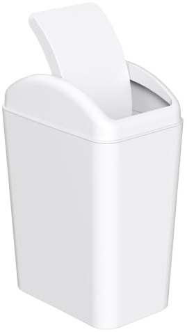 Xeabia 20 L Swing Top Trash Bin, Plastic Trash Can with Swing Lid, White | Waste Paper Basket for Kitchen, Bathroom, Bedroom, Office