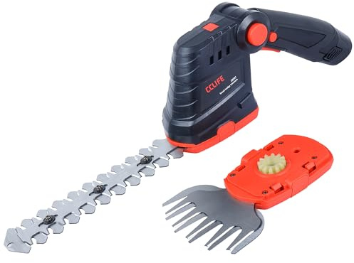 CCLIFE Grasschere Heckenschere 2in1 Akku 10,8V 120/200mm Garten | Kabellose Gartenschere mit 2 Klingen für Gras und Hecken, kompakt, präzise und ideal für kleine Gärten.