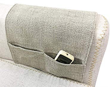 Anti-Slip Couch Sofa Armrest Organiser Chair Bedside Storage Pocket TV Remote Holder Bed Storage Pocket Bag for Cellphone Notepad Book Magazines Holder Pouch (#C2-Beige (Dual Pockets on each end))