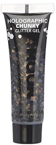Holographic Chunky Face & Body Glitter Gel by Moon Glitter - Black - Cosmetic Festival Glitter Face Paint for Face, Body, Hair, Nails - 12ml