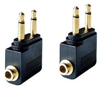 Audio Airplane Adapters Dual 3.5mm Male to 3.5mm Female Airline Flight Headphone Adapters Gold Plated (2 Pack)