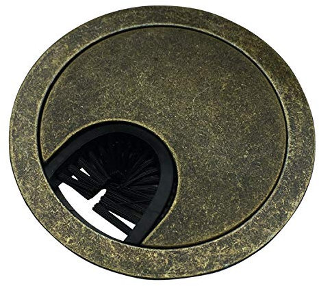 Kabeldurchführung aus antikem Messing, 2 Stück, Lock in-Funktion mit Bürste-Öffnung für die Verwaltung von Büro- und Computertischkabeln, 60 mm Lochöffnung, 5 Stück