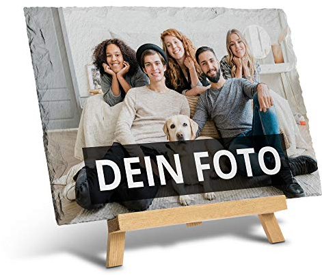 PhotoFancy – Schieferplatte mit Foto bedrucken lassen – Schiefertafel personalisiert – Schieferplatte mit deinem Foto und Staffelei zum Aufstellen (30 x 20 cm)