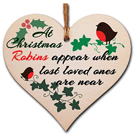 The Plum Pinguin Holzschild zum Aufhängen, handgefertigt, mit Herz-Motiv, Rotkehlchen scheinen wenn die Lieben sind in der Nähe sentimentales Geschenk der Erinnerung