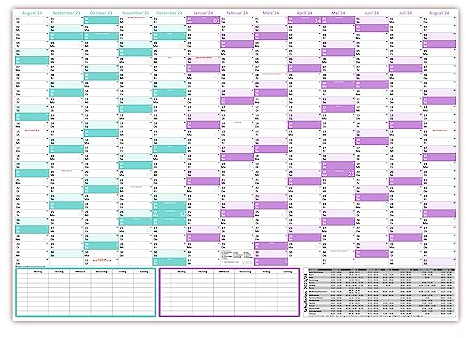 Schuljahreskalender 2025/2026 DIN B1 (700 x 1000mm) nass abwischbar matt - gerollt - August 2025 bis August 2026, 13 Monate - Wandkalender Schulkalender