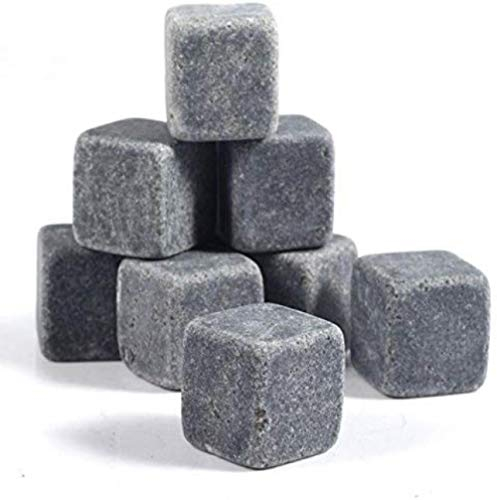 Whisky/Whiskey Sipping Stones Set of 9 Natural Soapstone and Granite Chilling Rocks with Box and Free Velvet Pouch