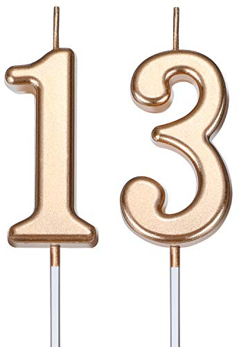 BBTO 13. Geburtstag Kerzen Kuchen Nummer Kerzen Alles Gute zum Geburtstag Kuchen Kerzen Topper Dekoration für Geburtstag Hochzeit Jahrestag Feier Gunst (Champagner Gold)