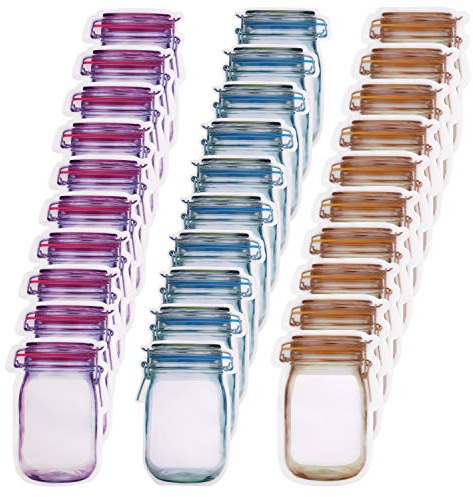 Berolle 30 PCS Mason Jar Bags Zipper Food Storage Bags Reusable Food Saver Storage Bags for Camping Kitchen Travel Picnic (3 Size)