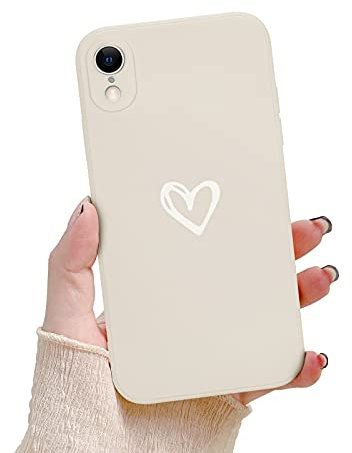 Newseego Soft Liquid Silicone Phone Case Compatible for iPhone XR, Cute Cartoon Love-Heart Shape Simple Fashion Design Case Cover for iPhone XR Shockproof Slim Back Cover Case for iPhone XR-White