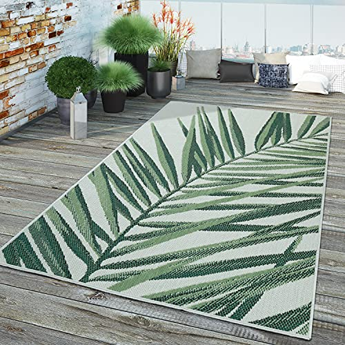 TT Home In-& Outdoor Teppich Wetterfest Balkon Küche Wohnzimmer Palmen Muster Modern, Farbe:Grün Beige 5, Größe:150 cm Quadrat