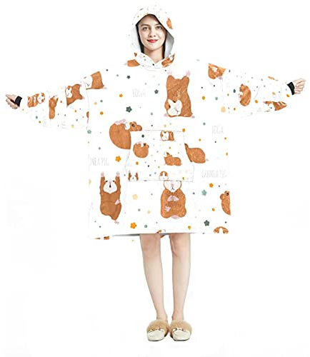 Eslifey Übergroße Hoodie Decke Sweatshirt, Sherpa Flanell Tragbare Decke Hoodies mit Tasche für Erwachsene Männer Frauen Meerschweinchen Yoga Posen, Mehrfarbig 03, Einheitsgröße Große Größen