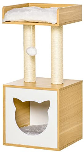 PawHut Arbre à Chat griffoir pour Chat Arbre à Grimper Niche Maison pour Chat Plate-Forme supérieure Balle Suspendue Hauteur 81 cm