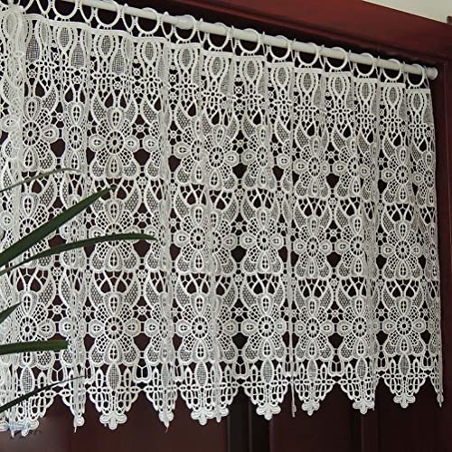 ACMHNC Häkelgardine Landhaus Stil Küche Gardine Romantisch Retro Scheibengardine Kurz Vorhang Bistrogardine Chic Vintage Dekoration Vorhang 1 Stück,Weiß,200cm x 50cm /79*20