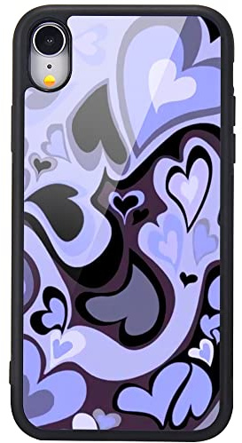 MAYCARI Aesthetic Cute Purple Heart Printed Cases for iPhone XR，Cute Slim Soft TPU Hard Back Shatter-Resistant Shockproof Anti-Fall Protective Girly Painting Art Cover Case for Girls Women Children